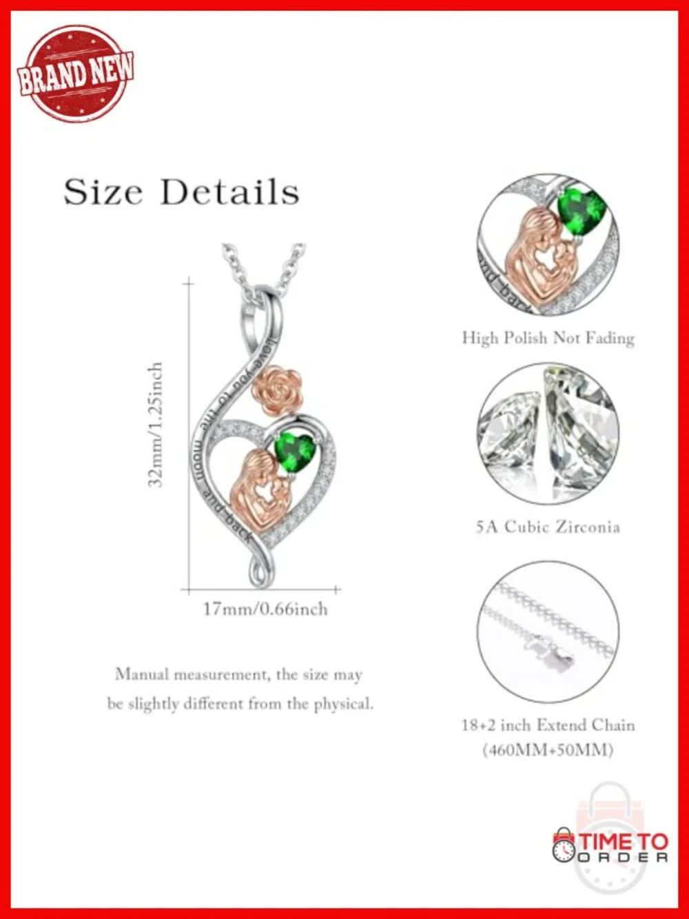 Rose Heart Infinity Birthstone Pendant Necklace Mother's Day Gift
